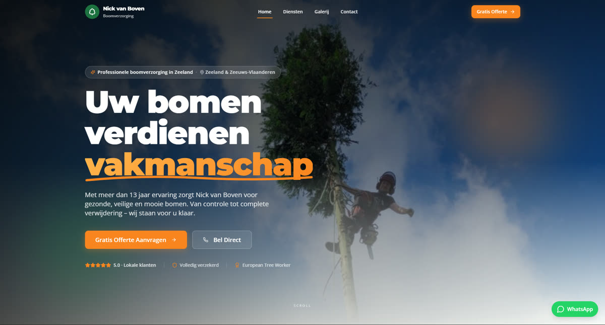 Screenshot van Nick Van Boven Boomverzorging